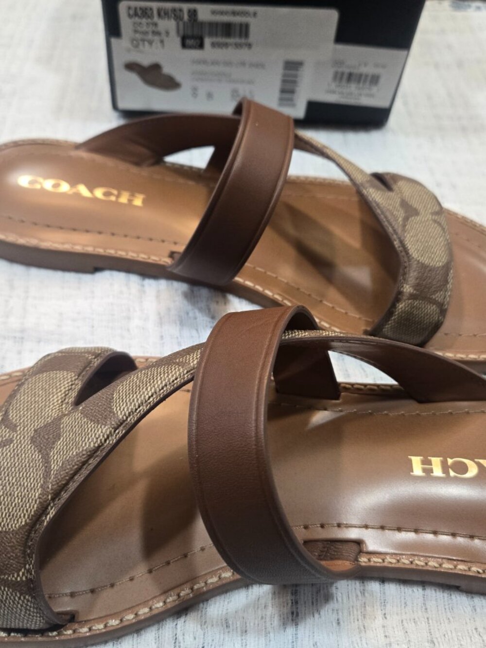 Coach Brown Tan Cross-Strap Sandals - Picture 2 of 6